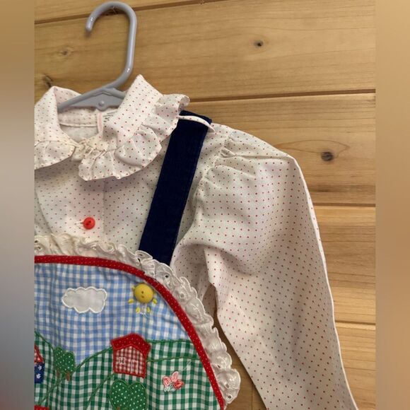 Vintage Girl 2T Farm Cottagecore Embroidered Corduroy Overall Ruffle Top Set - Picture 5 of 12